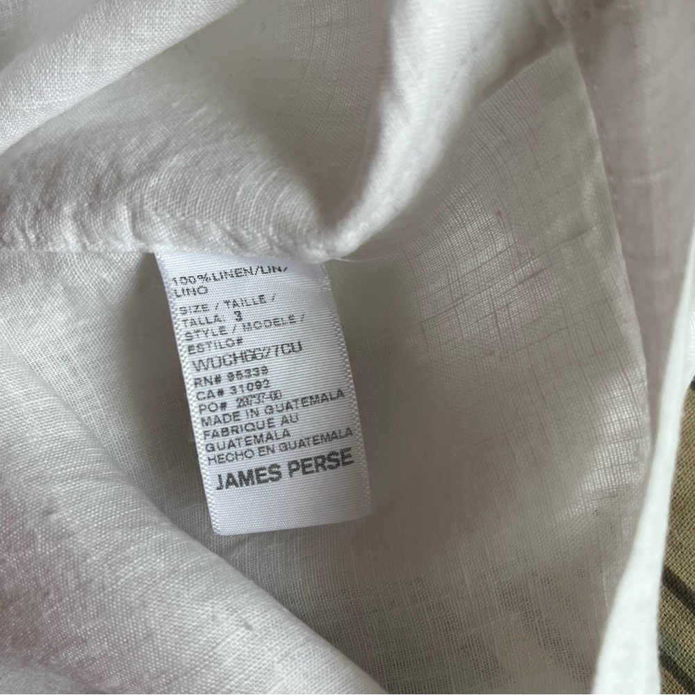 JAMES PERSE 100% Linen Drawstring Dress, mini, white hidden button 3, la… - Picture 6 of 6